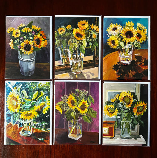 Set of 6 Sunflower Fine Art Greetings Cards