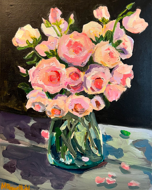 Garden Roses in a Clear Vase - Print