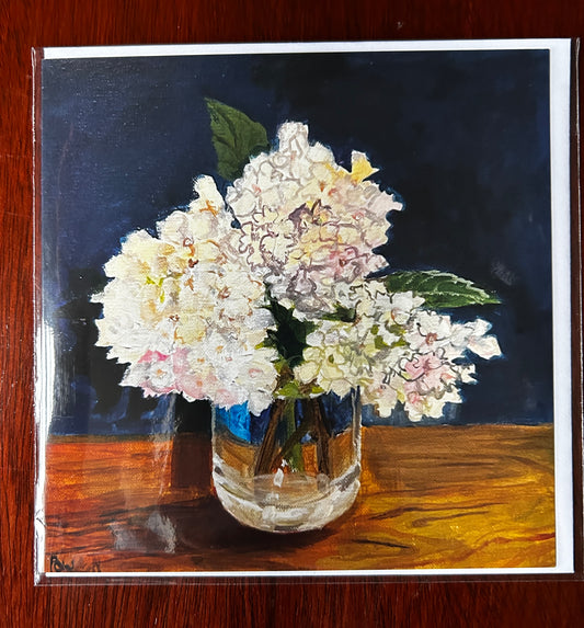 Hydrangeas in a Small Vase - Greetings Card