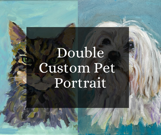 Custom pet double portrait commission- a cat or dog portrait of your beloved pet painted by Margaret Powell Worcester artist in acrylic paint on canvas