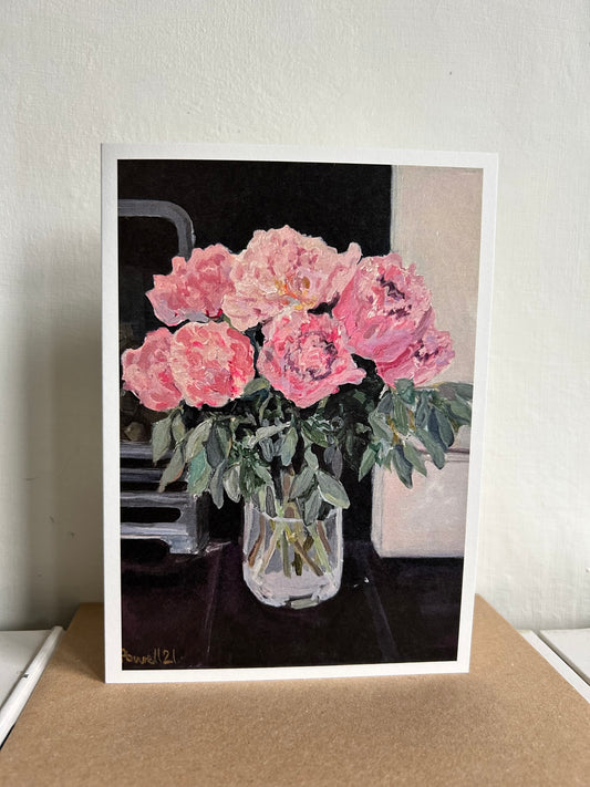 Peonies on the Hearth- Greetings Card