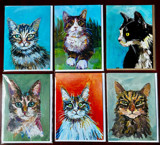 Set of 6 Cat Portrait Greetings Cards