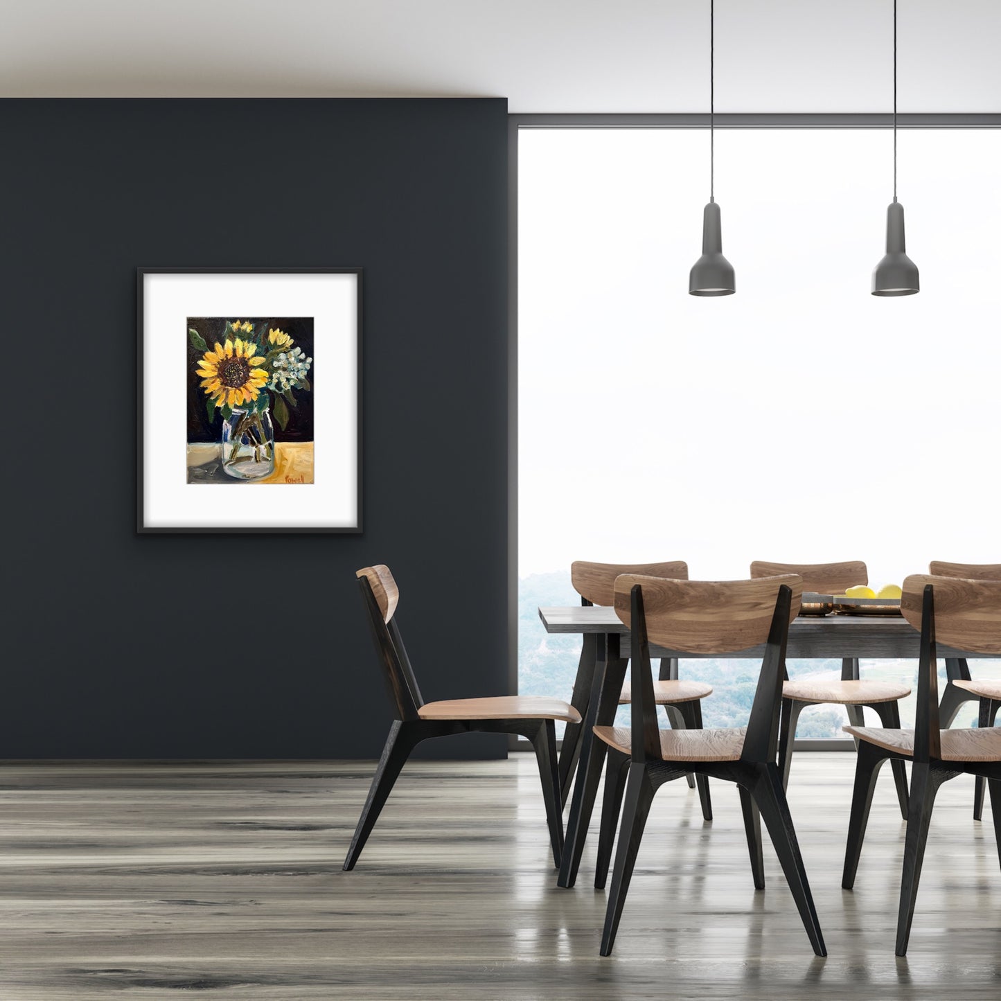 Print - Sunflowers and Sedum in a Jar