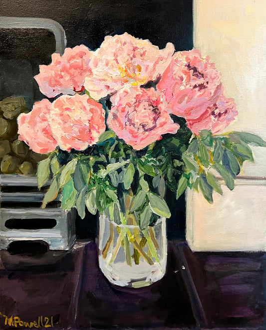 Peonies on the Hearth original painting