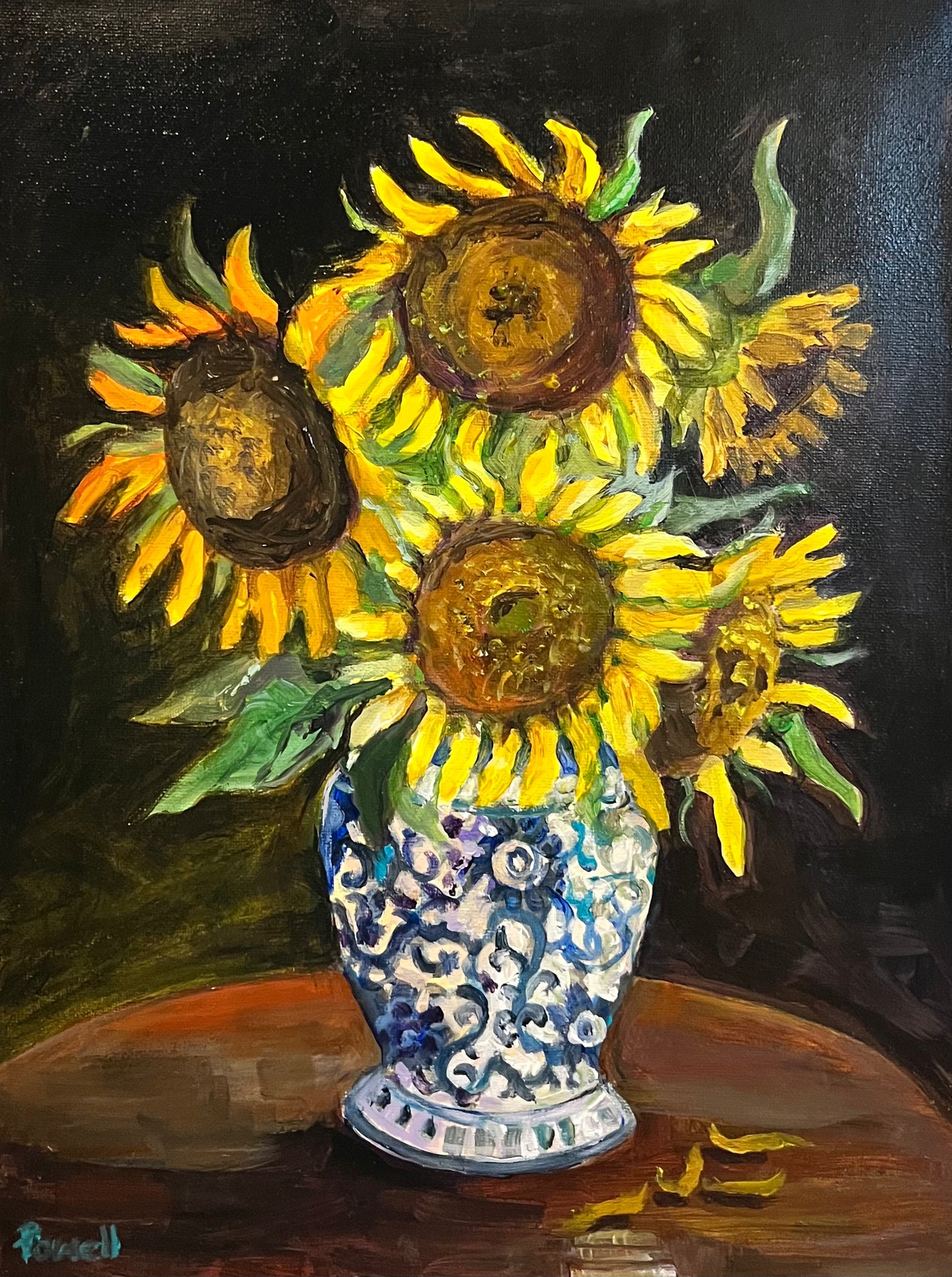 Sunflowers in a Chinese Jar original painting