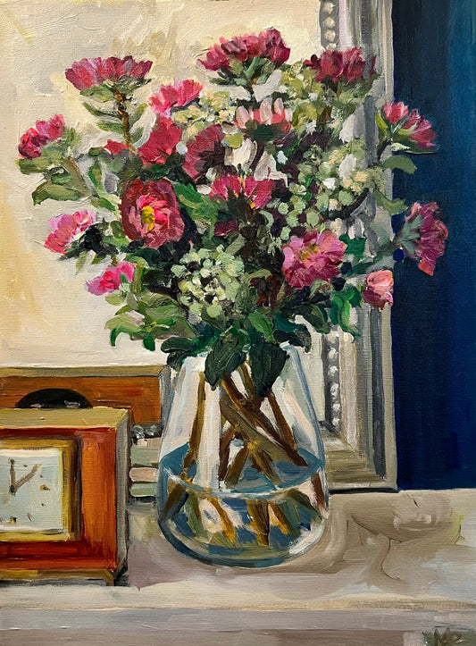 Original fine art painting of Asters in the Sitting Room.