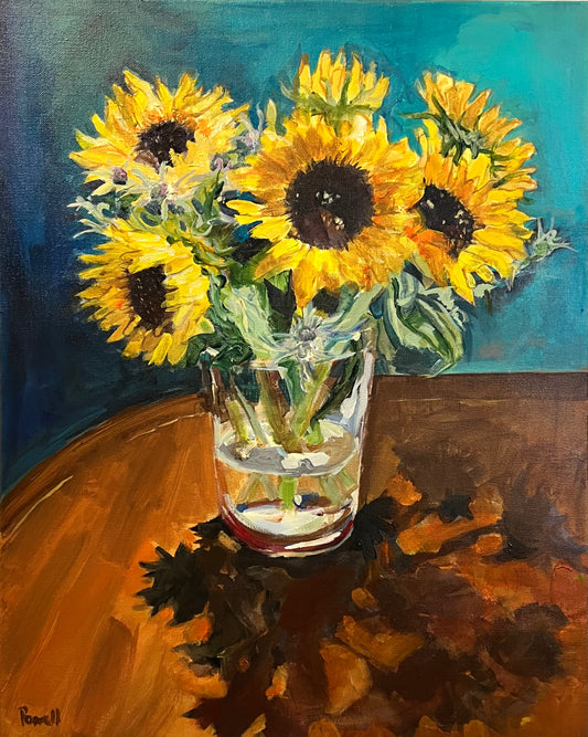 Sunflowers, Thistles and Shadows original painting