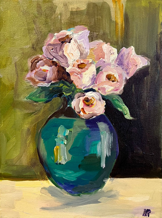Roses in a Jade Vase original painting