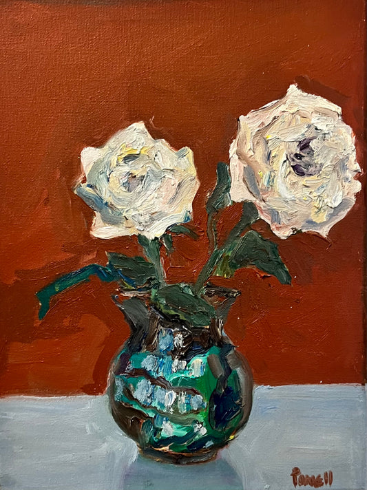Roses in a Jade Vintage Jar original painting