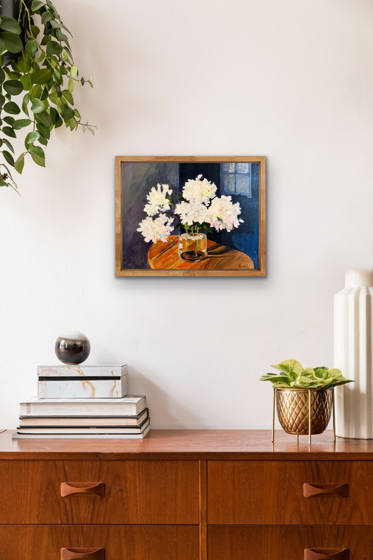 Hydrangeas on an Ercol Table original painting
