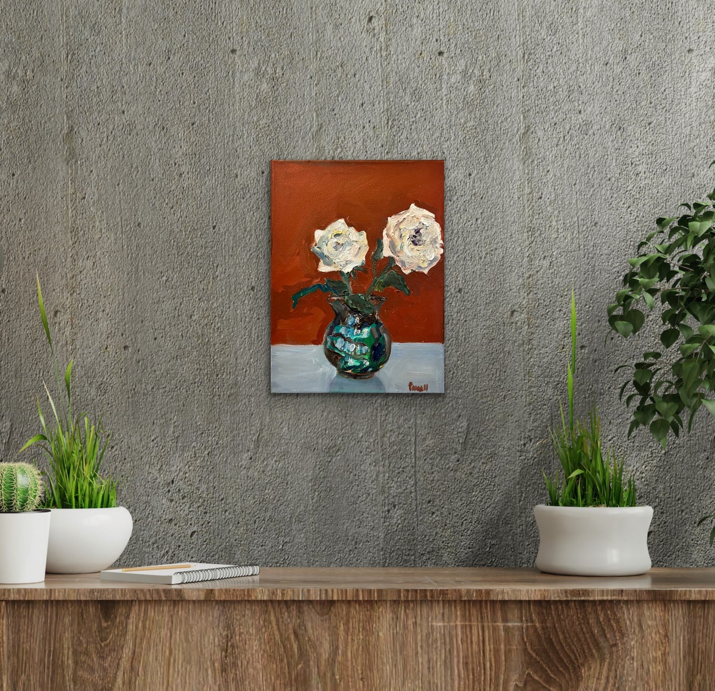 Roses in a Jade Vintage Jar original painting
