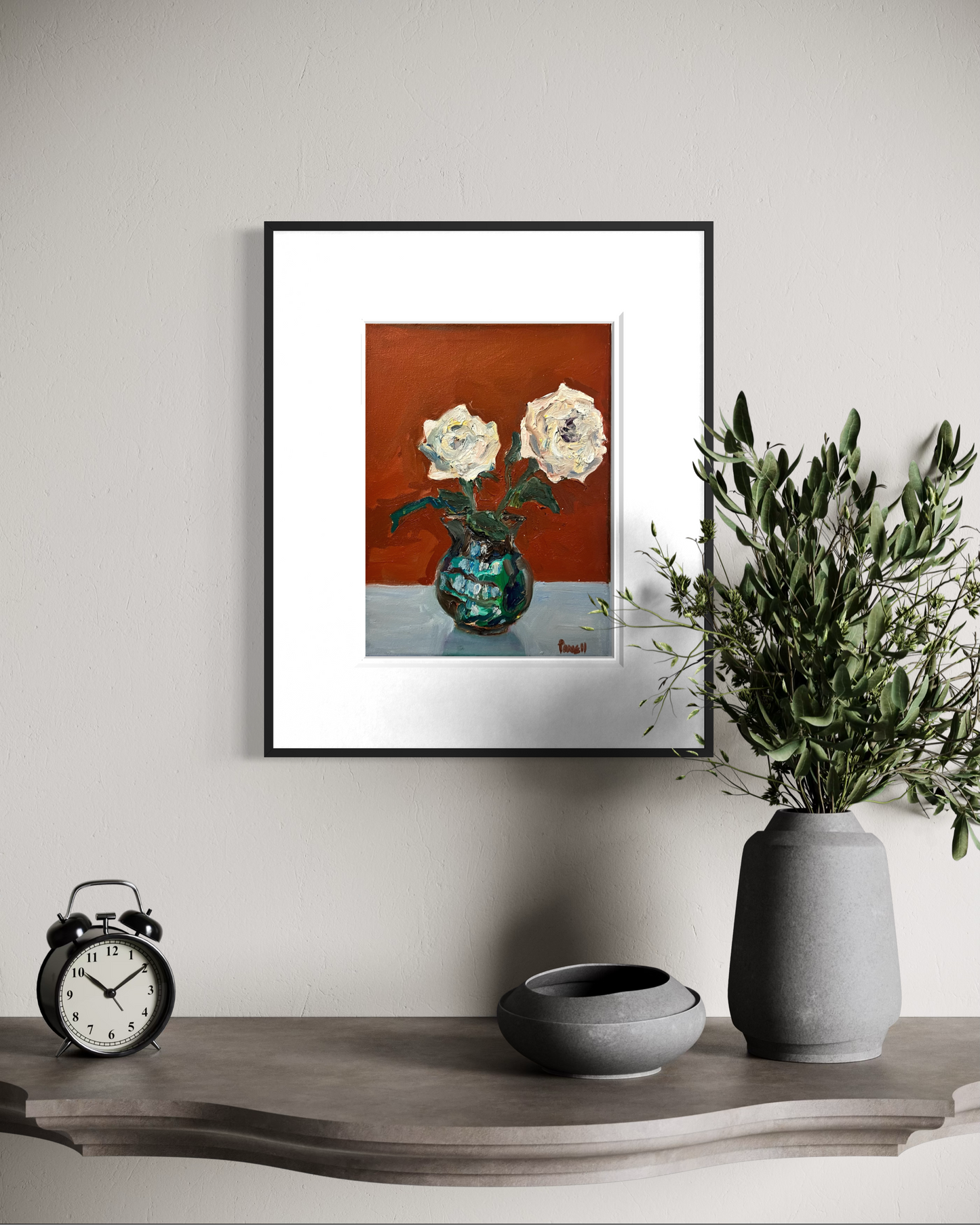 Blush Roses in a Jade Vintage Vase - Print