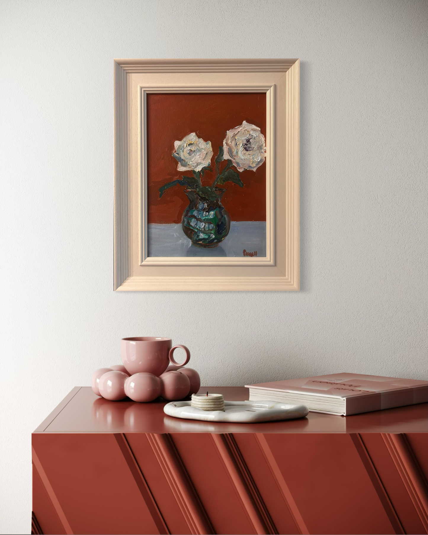 Roses in a Jade Vintage Vase original painting