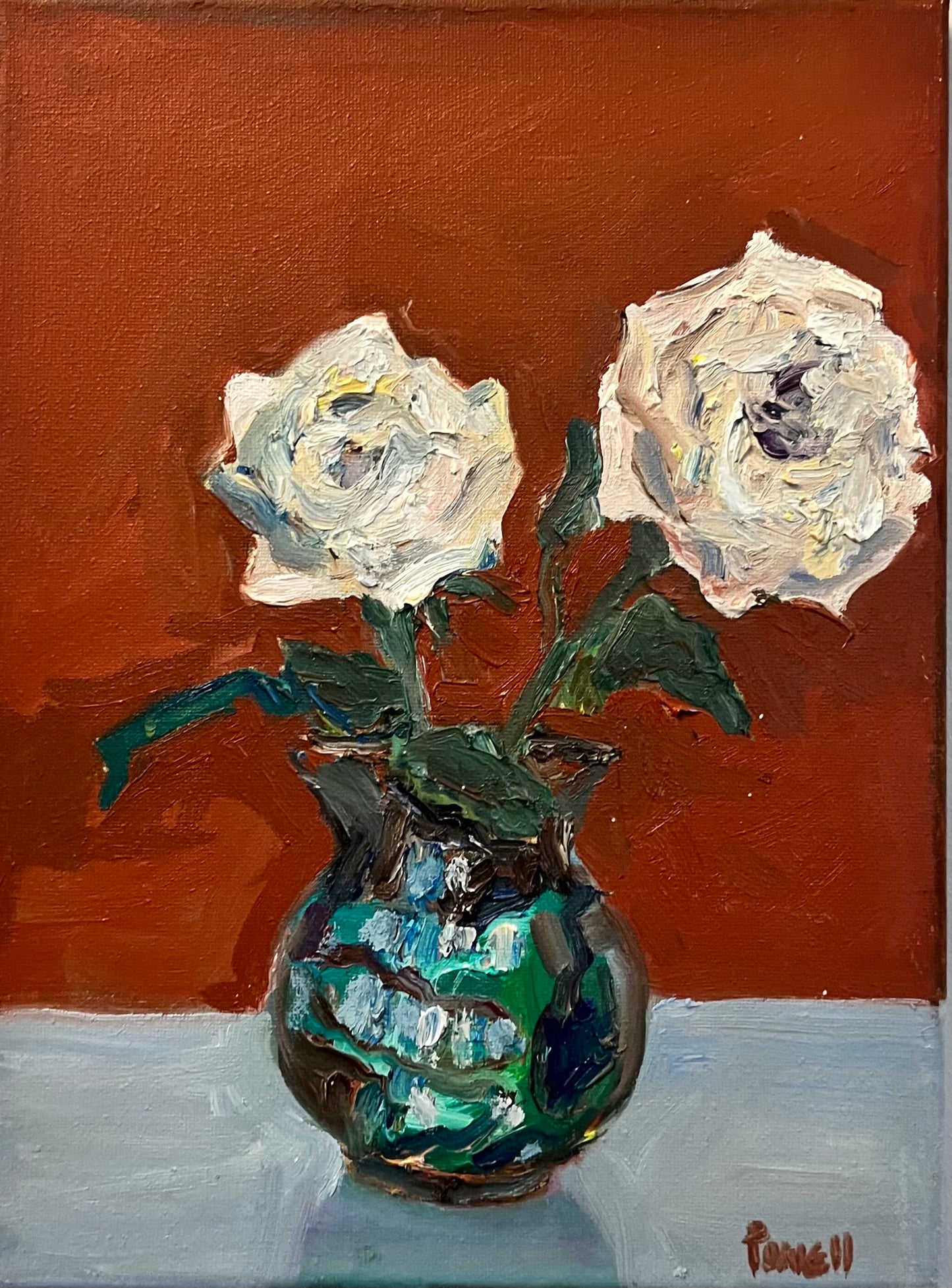 Blush Roses in a Jade Vintage Vase - Print