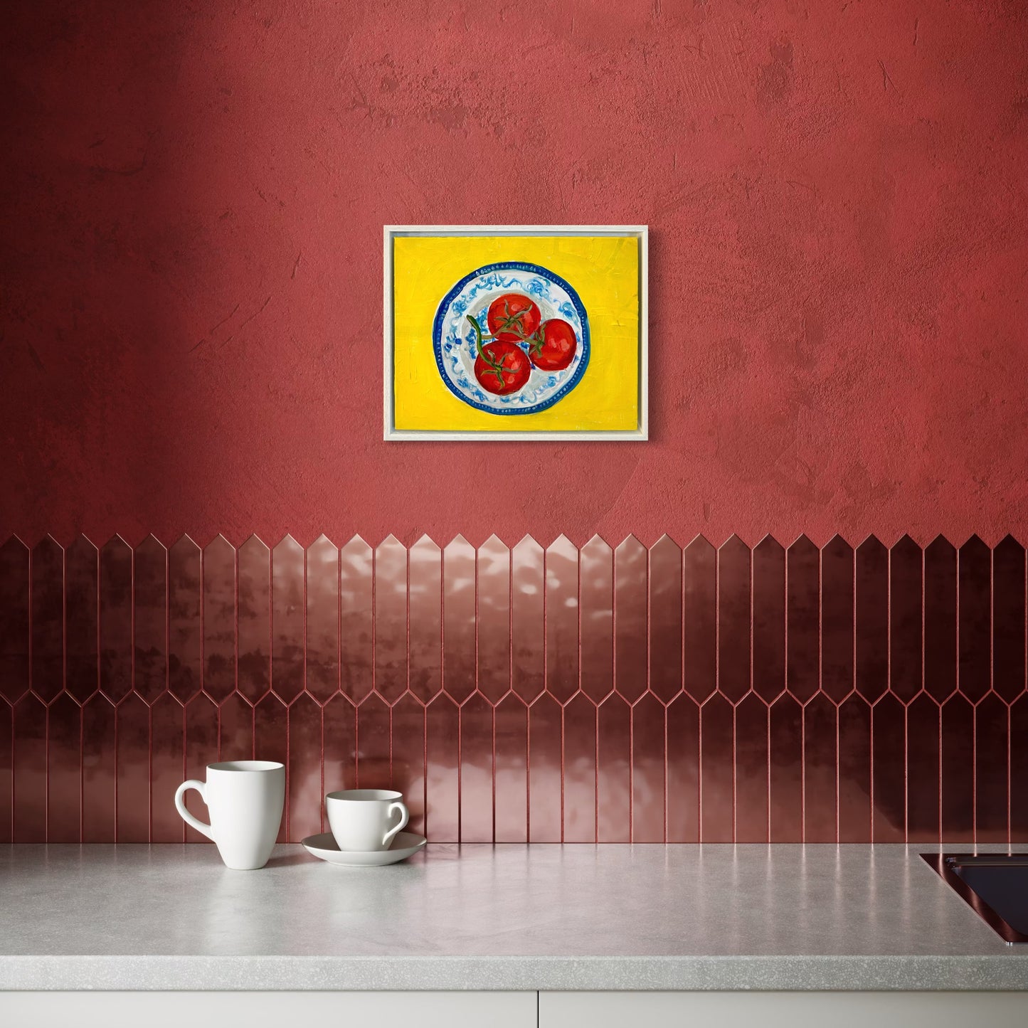 Triplets on a Georgian Plate tomato original painting