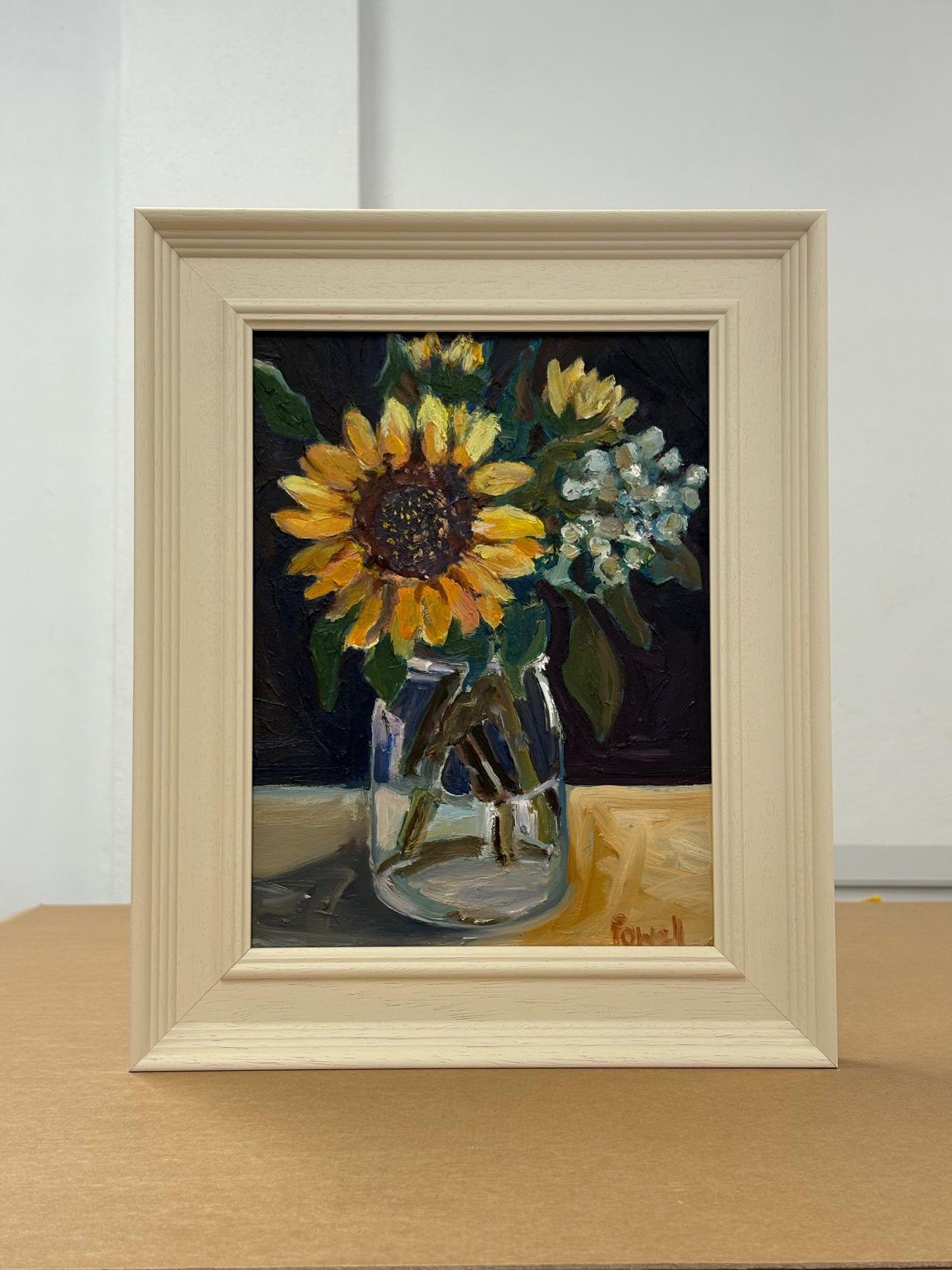Sunflowers and Sedum in a Jar original painting