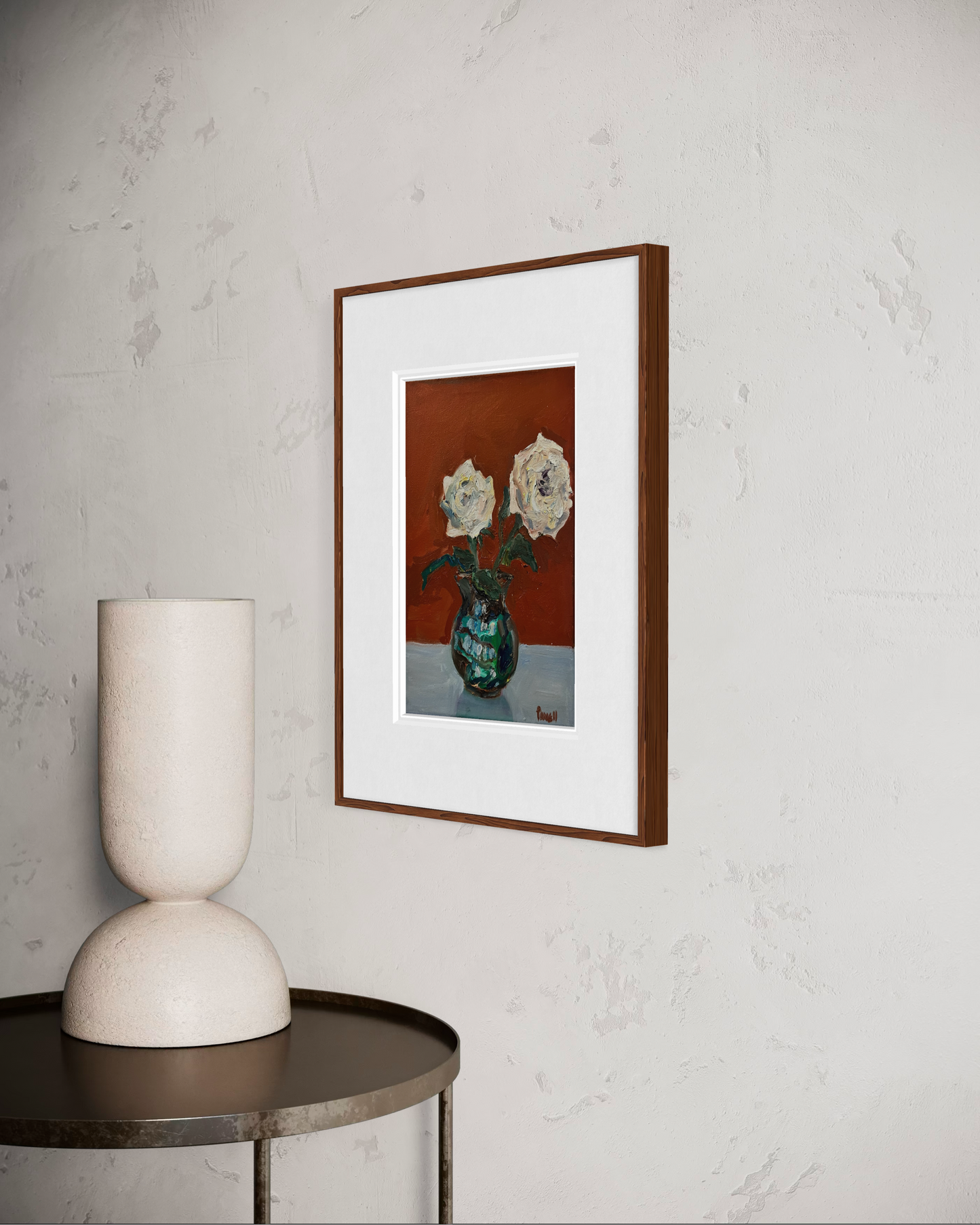Blush Roses in a Jade Vintage Vase - Print