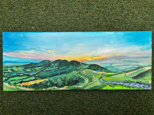 Original painting of Dawn at the Malvern Hills by Worcestershire Artist Margaret Powell