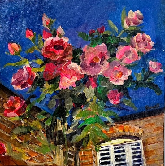 Original fine art painting by Worcester artist Margaret Powell entitled Debbie's Roses