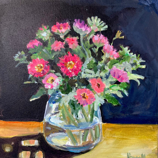 Print of Fine art painting of Asters in the Afternoon Sun by Worcester artist Margaret Powell. 