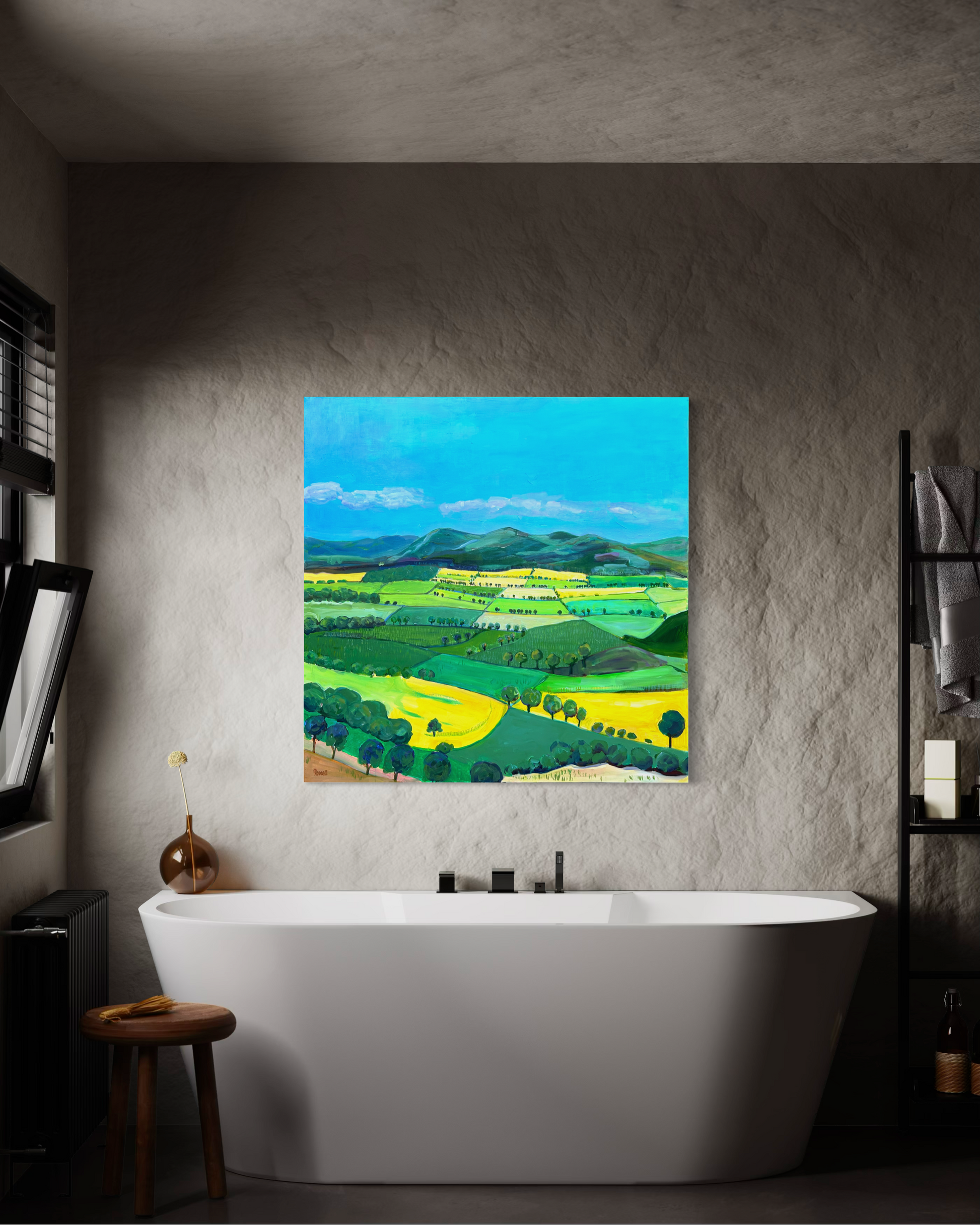 Colourful extra large landscape painting of Malvern Hills in Worcestershire