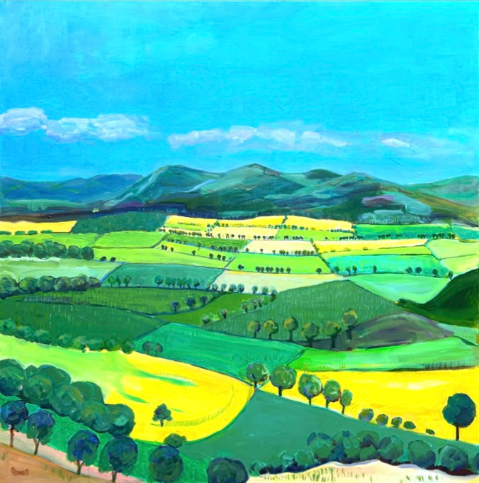 Colourful extra large landscape painting of Malvern Hills in Worcestershire
