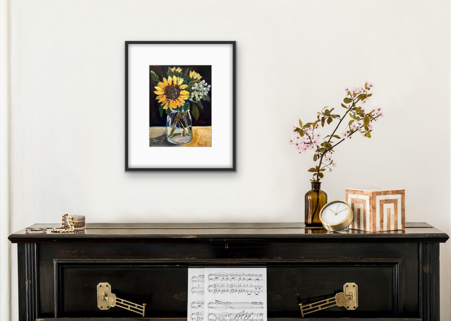 Print - Sunflowers and Sedum in a Jar