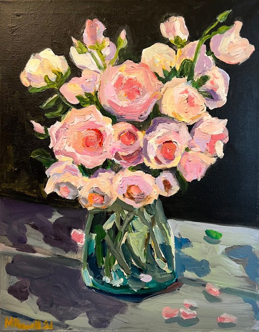 Garden Roses in a Clear Vase original painting