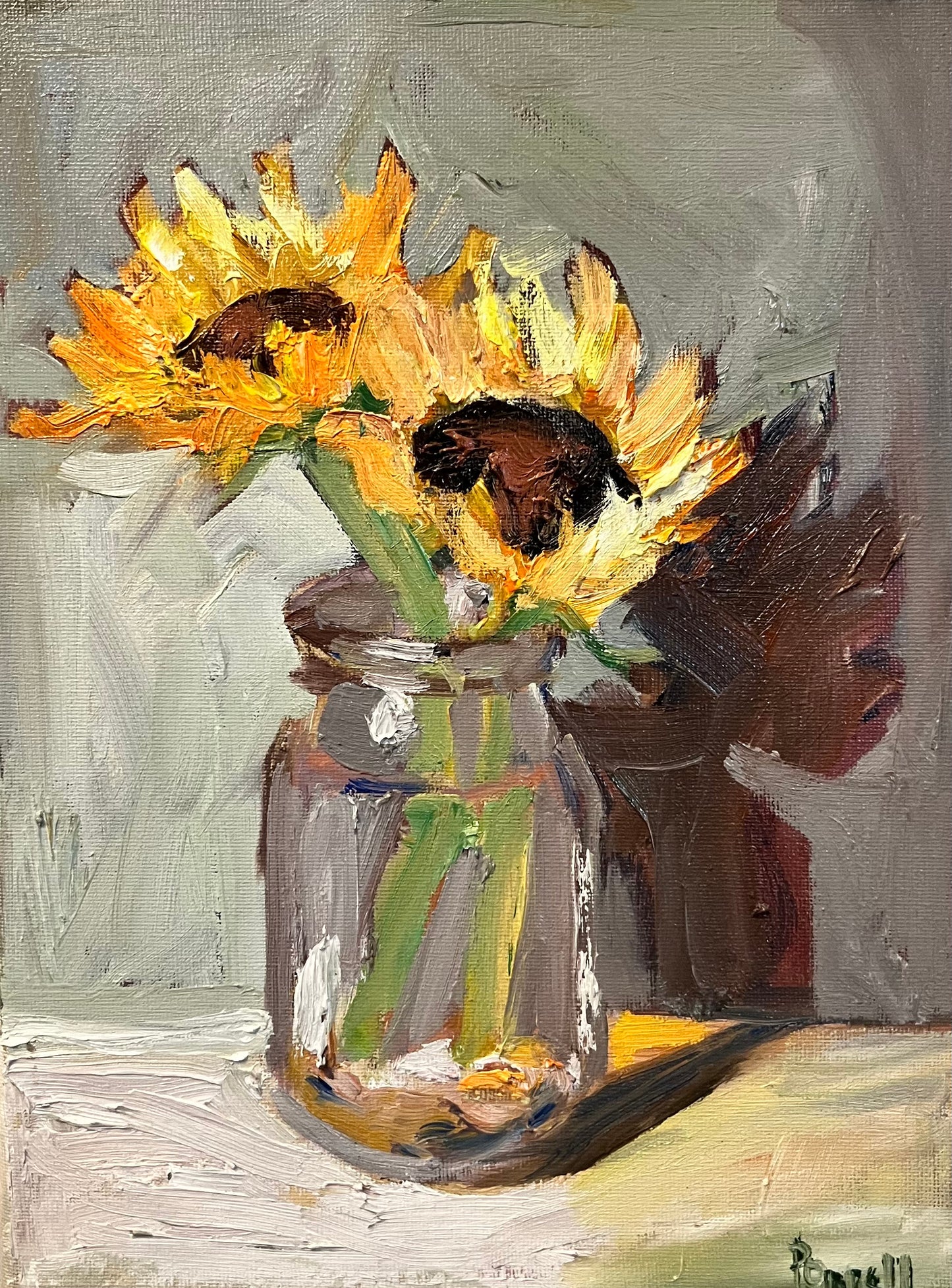 Sunflowers in a Glass Jar original painting