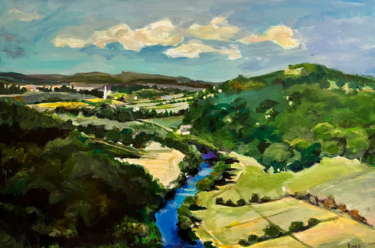 River Wye large original painting Symonds Yat Herefordshire by Worcester artist Margaret Powell 